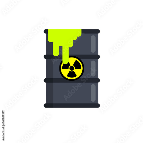 Barrel of radioactive waste. Radiation and green liquid. Dangerous object. Problems of ecology and irradiation. Flat Hazardous tank. Industry and technology.