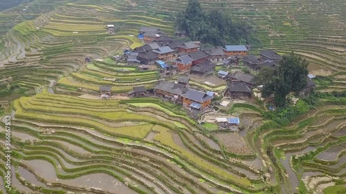 village with rice terrace, jiabang, Province of Guizhou, China(aerial photography) photo