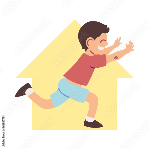 little boy smiling running at home cartoon