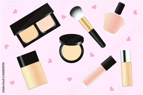 色々なファンデーションとかわいいハートのイラスト