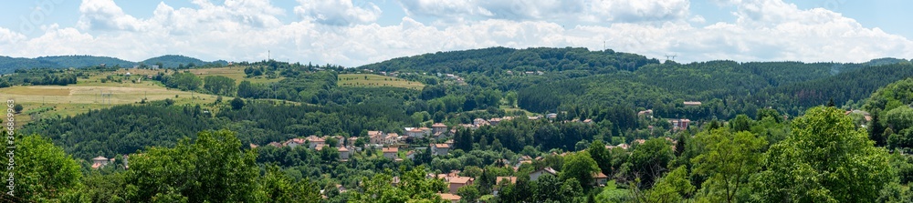 Panorama of a settlement in a mountainous area