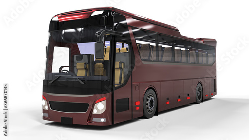 3D illustration. Large red modern excursion bus isolated on white background. Realistic 3D rendering.