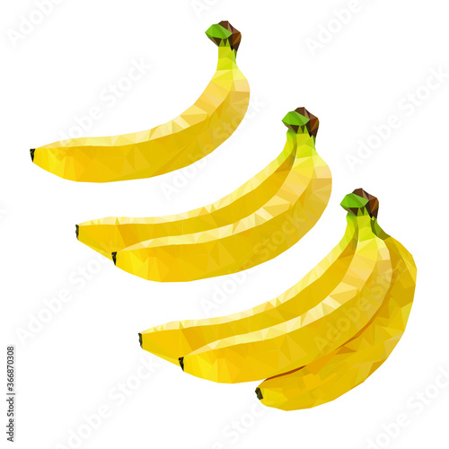 set of vector illustration design of low poly banana isolated on white background. abstract low poly design of banana.low polygon style.tropical and subtropical fruit.