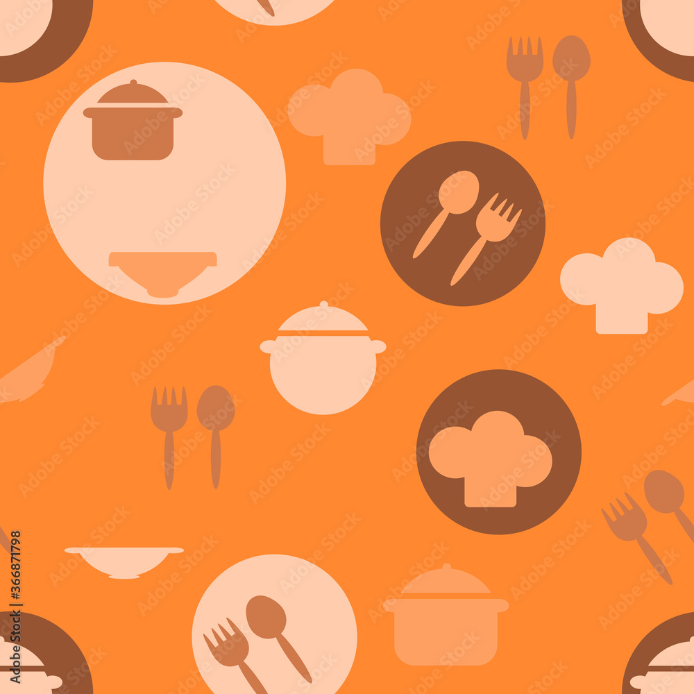 Seamless pattern of kitchen utensils symbols, pot, plate, fork, spoon. Hand drawn background for with Cutlery Seamless pattern of kitchen utensils symbols, pot, plate, fork, spoon. Hand drawn background for with Cutlery