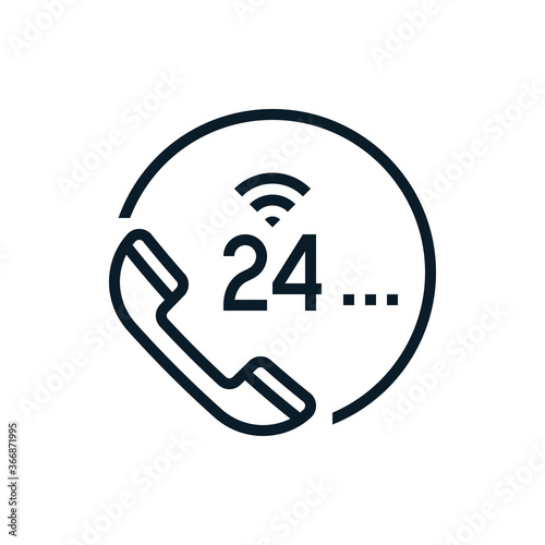 24hours hotline support service outline icons. Vector illustration. Editable stroke. Isolated icon suitable for web, infographics, interface and apps.
