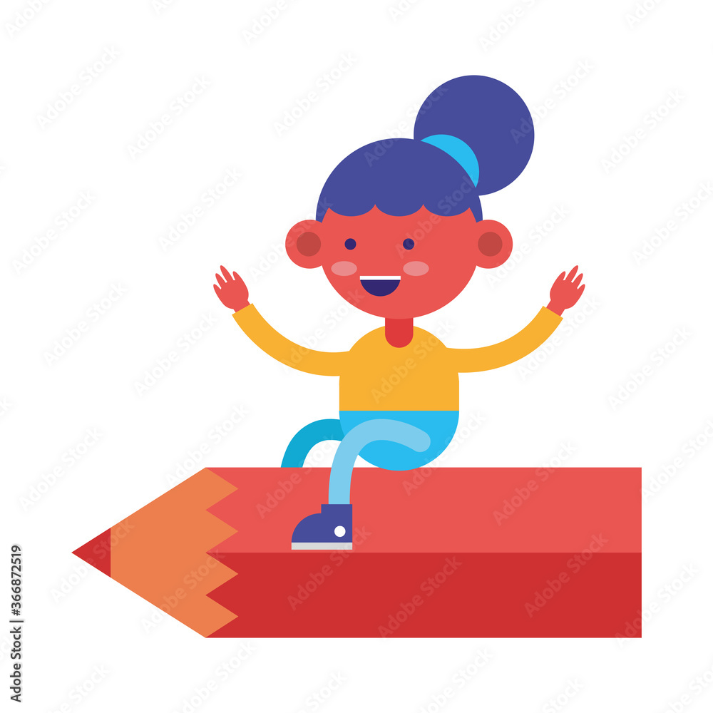 little student girl flying in pencil comic character little student girl flying in pencil comic character