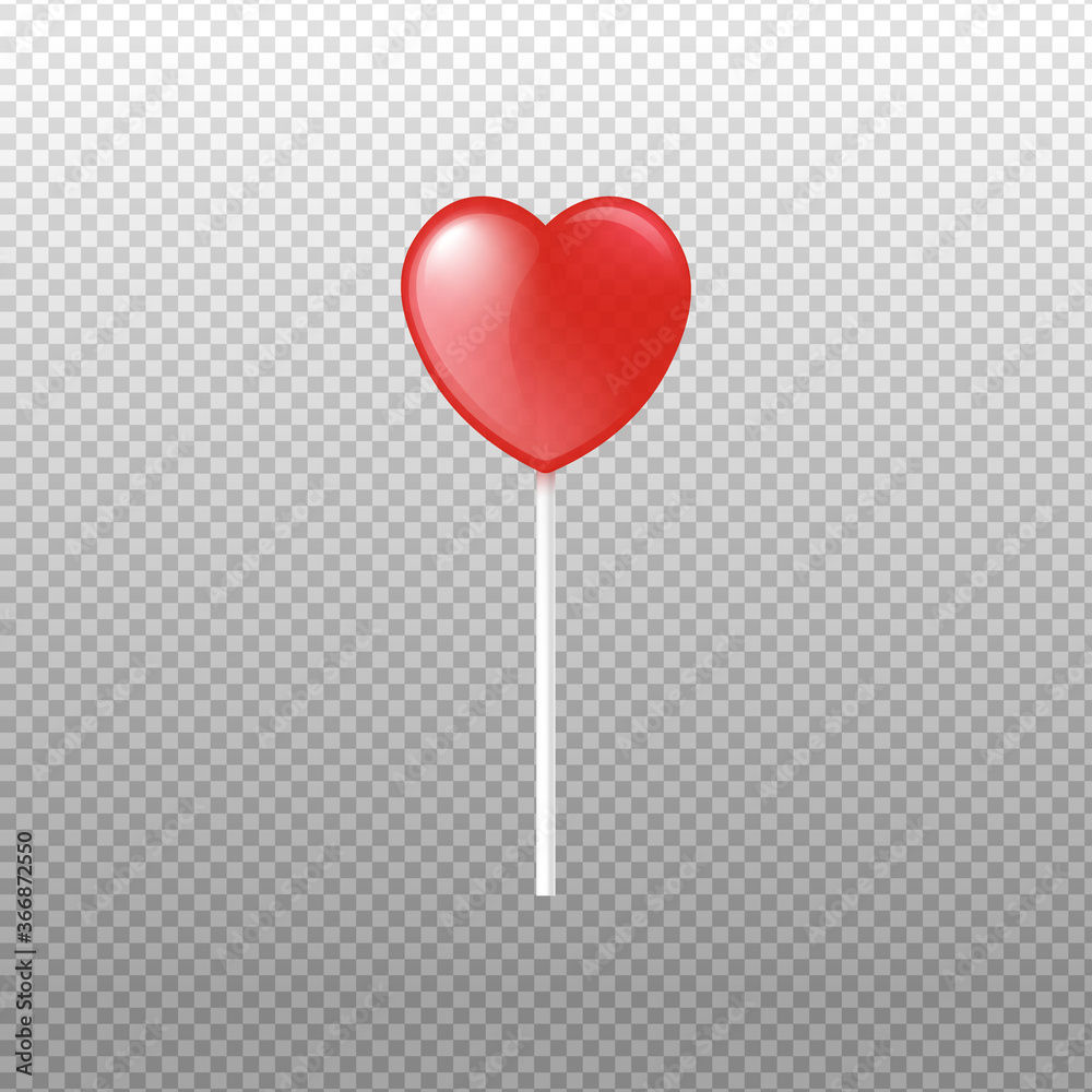 Caramel lollipop in heart shape on stick realistic vector illustration isolated.