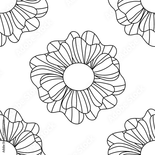 Seamless hand-drawn floral pattern. Flowers in line style . Vector black and white