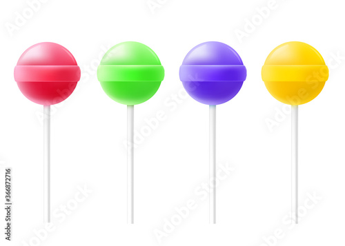 Lollipop candies on stick set, realistic vector mockup illustration isolated.