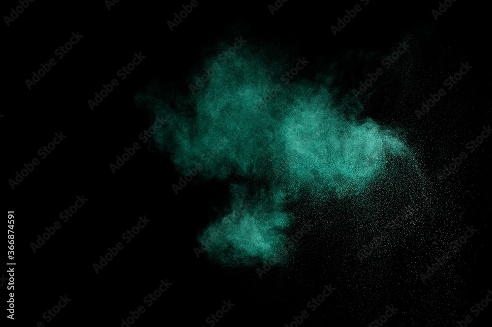 Aquamarine powder explosion on black background. Colored powder cloud. Colorful dust explode. Paint Holi. Aquamarine powder explosion on black background. Colored powder cloud. Colorful dust explode. Paint Holi.