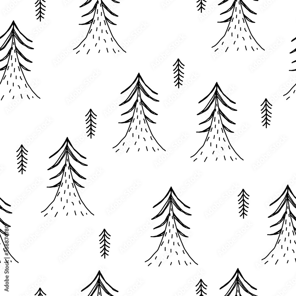 seamless pattern with cartoon trees. simple flat vector. hand drawing. design for fabric, print, wrapper