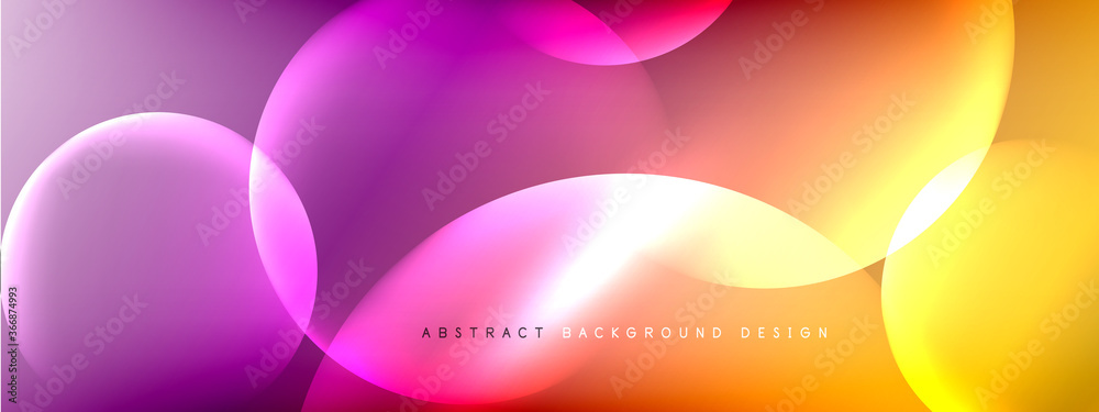 Vector abstract background liquid bubble circles on fluid gradient with shadows and light effects. Shiny design templates for text