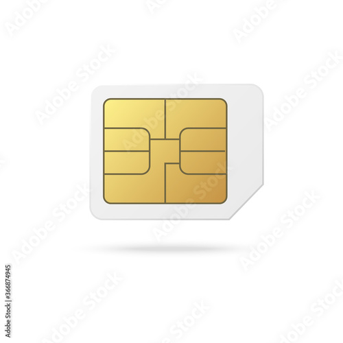White micro SIM card with golden chip isolated on white background