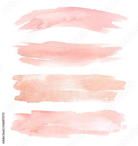 Set of peach watercolor hand painting brush stroke texture. Abstract collection isolated on white background. Makeup elements for design.