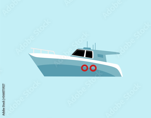Motor sea travel boat cartoon icon, flat vector illustration isolated on blue. © sabelskaya
