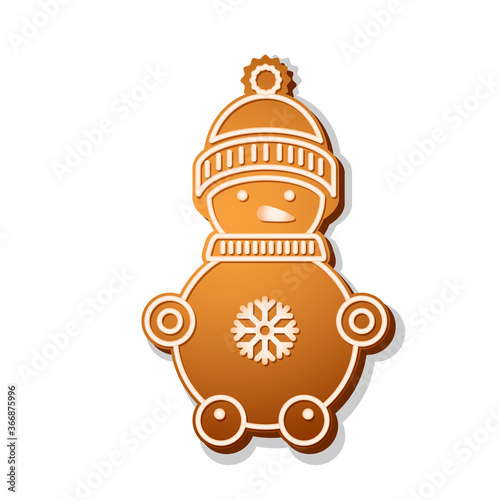Merry Christmas. Christmas gingerbread cookies  with picture of snowman. Winter holiday food. Vector illustration