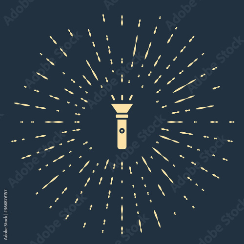 Beige Flashlight icon isolated on blue background. Abstract circle random dots. Vector.