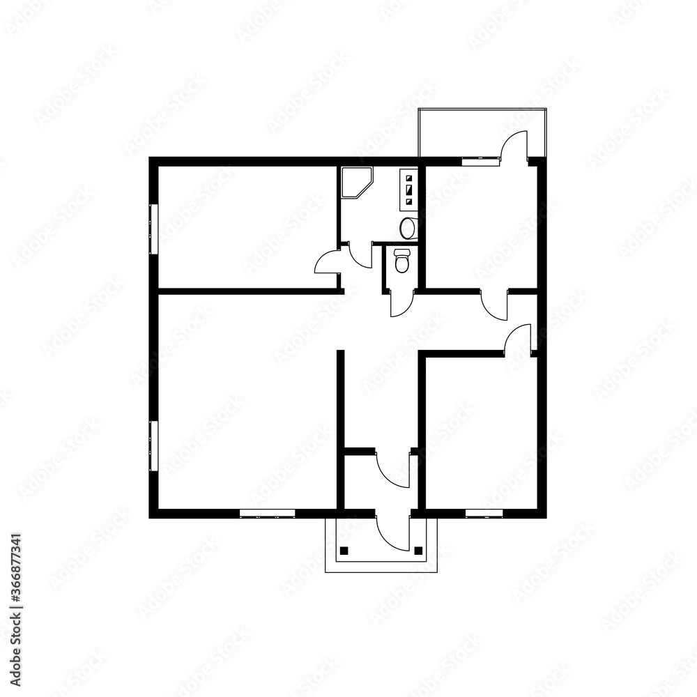 Black and White floor plan of a modern unfurnished apartment for your design. Vector blueprint suburban house. Architectural background. Black and White floor plan of a modern unfurnished apartment for your design. Vector blueprint suburban house. Architectural background.