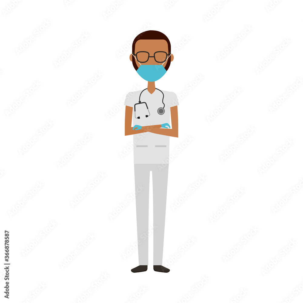 afro male doctor wearing medical mask character