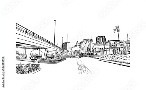 Building view with landmark of Abidjan is a city on the southern Atlantic coast of Cote d'Ivoire, in West Africa. Hand drawn sketch illustration in vector. photo