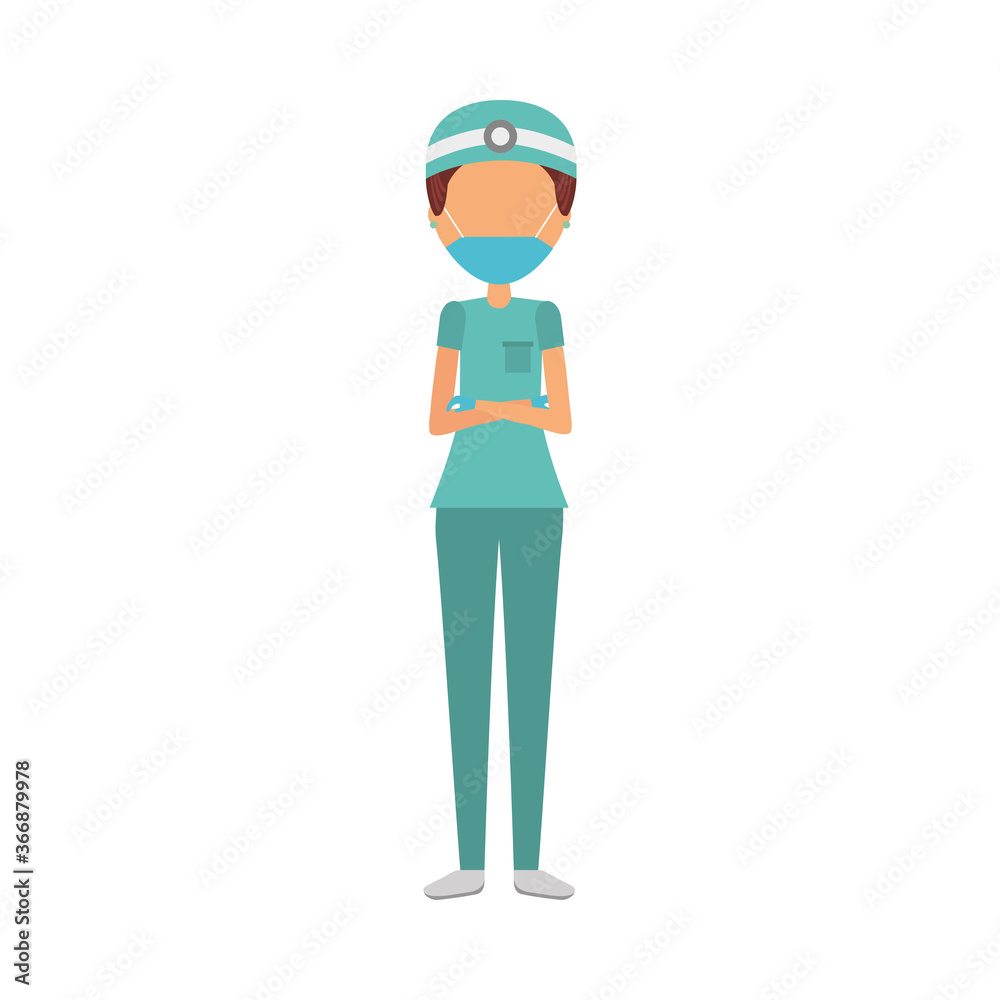 surgeon female doctor wearing medical mask character