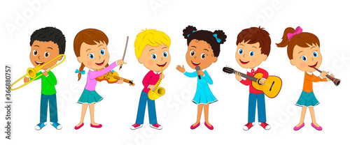 kids. boys and girls play music, illustration,vector
