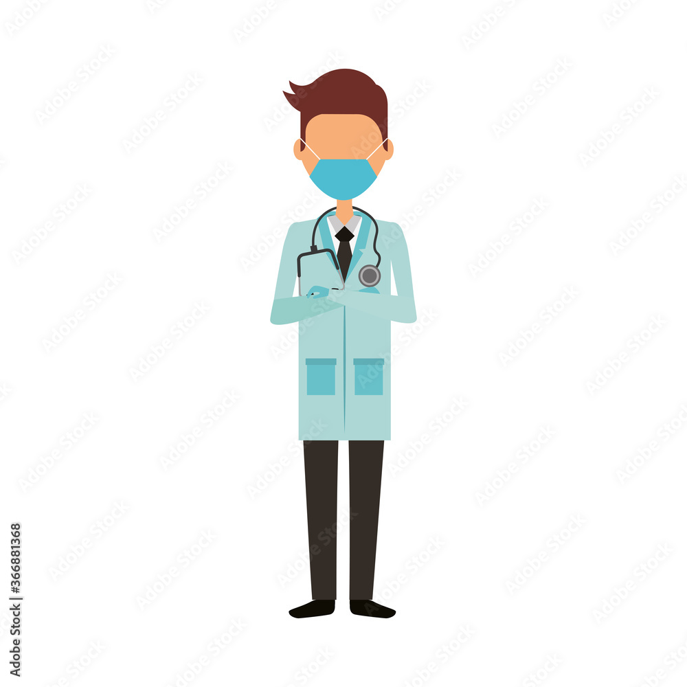 young male doctor wearing medical mask character young male doctor wearing medical mask character