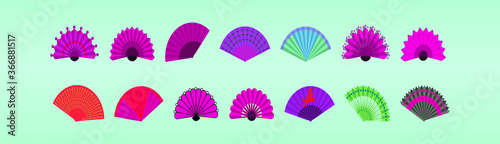 vector set spanish fan full color.vector illustration isolated on tosca background