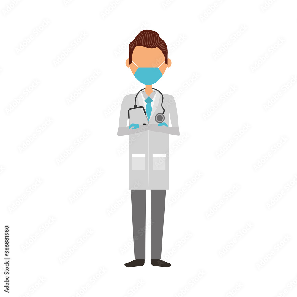 young male doctor wearing medical mask character young male doctor wearing medical mask character