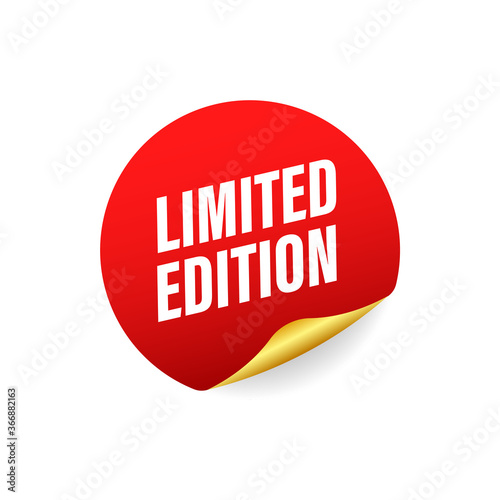 Limited edition grunge style red colored. Red ribbon. Discount label. Vector stock illustration.