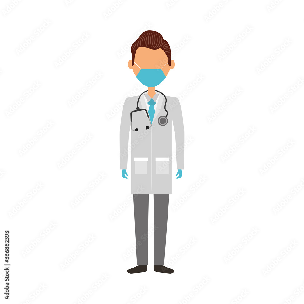 young male doctor wearing medical mask character