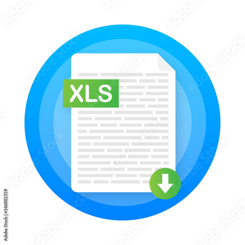Download XLS button on laptop screen. Downloading document concept. File with XLS label and down arrow sign. Vector illustration.