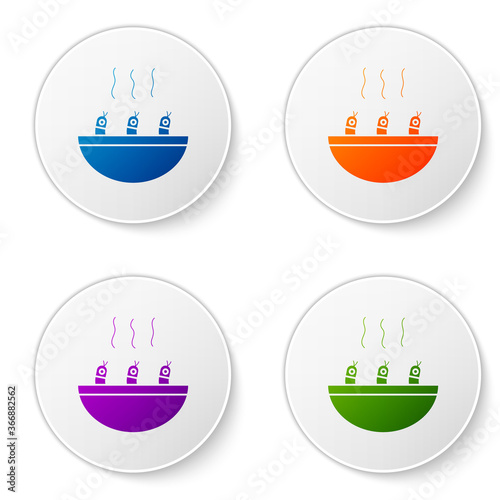 Color Soup with shrimps icon isolated on white background. Tom yum kung soup. Set icons in circle buttons. Vector..