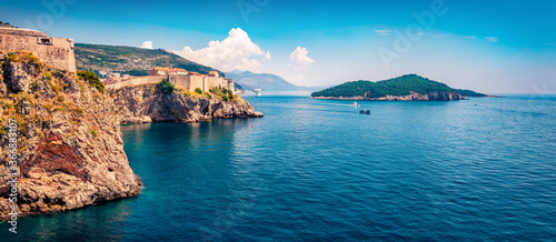 Gorgeous spring view of famous Fort Bokar in city of Dubrovnik. Splendid morning seascape of Adriatic sea, Croatia, Europe. Beautiful world of Mediterranean countries. Sunny outdoor scene.