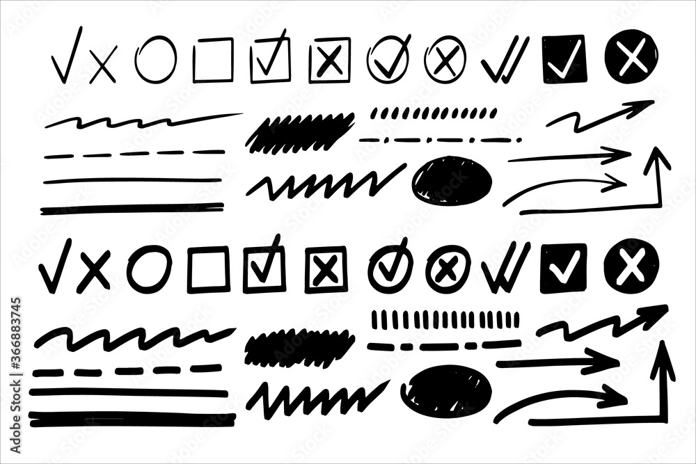 Free Vector  Brush stroke check and cross set