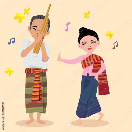 Obraz na plátně Thai traditional dance - Isan folk dance in northeast of thailand