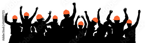 Construction workers strike. Protest of crowd of builders. Silhouette vector