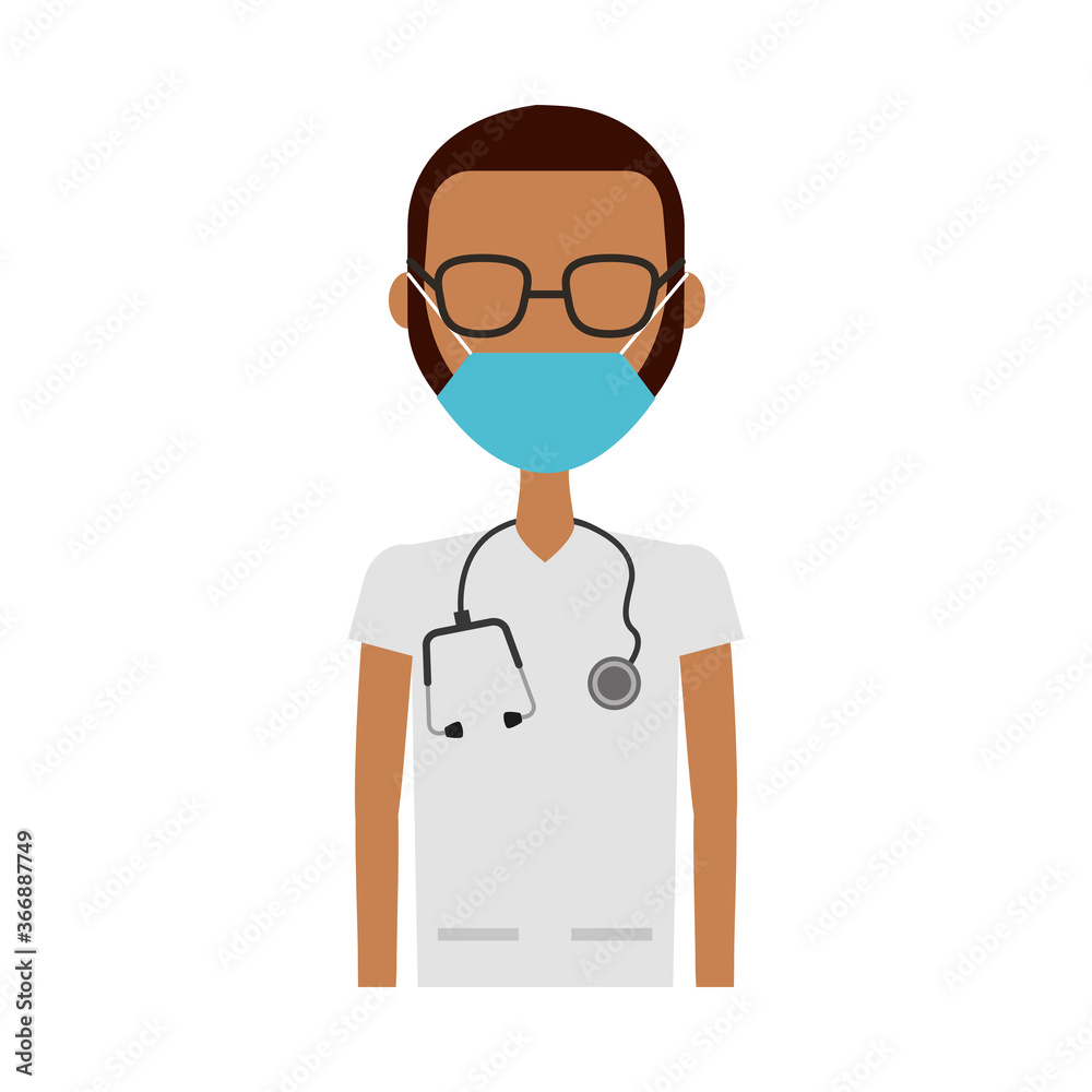 afro male doctor wearing medical mask character