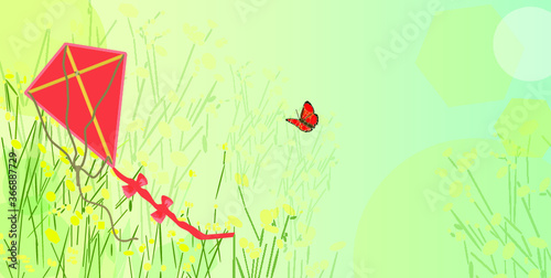 Vector illustration of red kite in a meadow