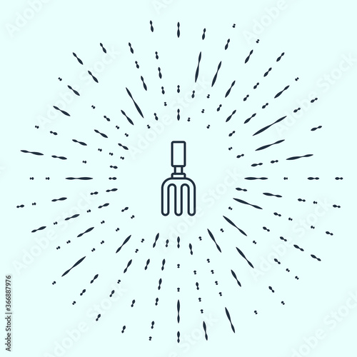 Black line Garden rake icon isolated on grey background. Tool for horticulture, agriculture, farming. Ground cultivator. Abstract circle random dots. Vector.