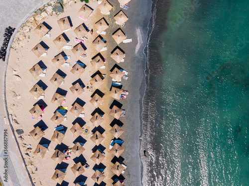 Aerial Beach, People And Colorful Umbrellas On Beach Photography, Blue Ocean Landscape, Sea Waves