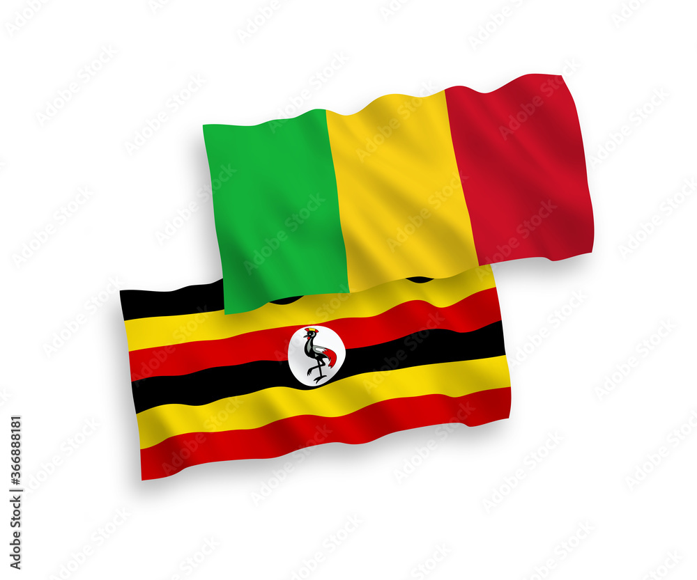 Fototapeta premium Flags of Mali and Uganda on a white background