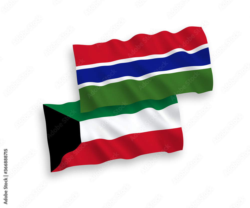 Flags of Republic of Gambia and Kuwait on a white background
