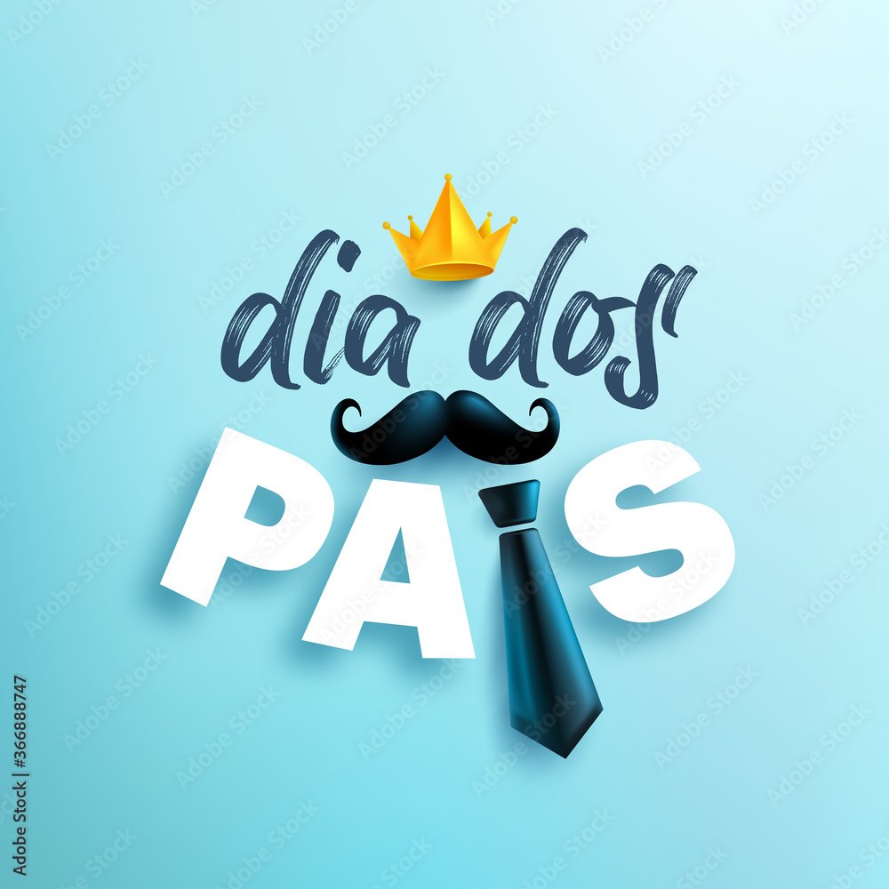 Feliz dia dos pais.Happy Father's Day in portuguese language on blue background.Greetings and presents for Father's Day.Vector illustration eps 10. - obrazy, fototapety, plakaty 