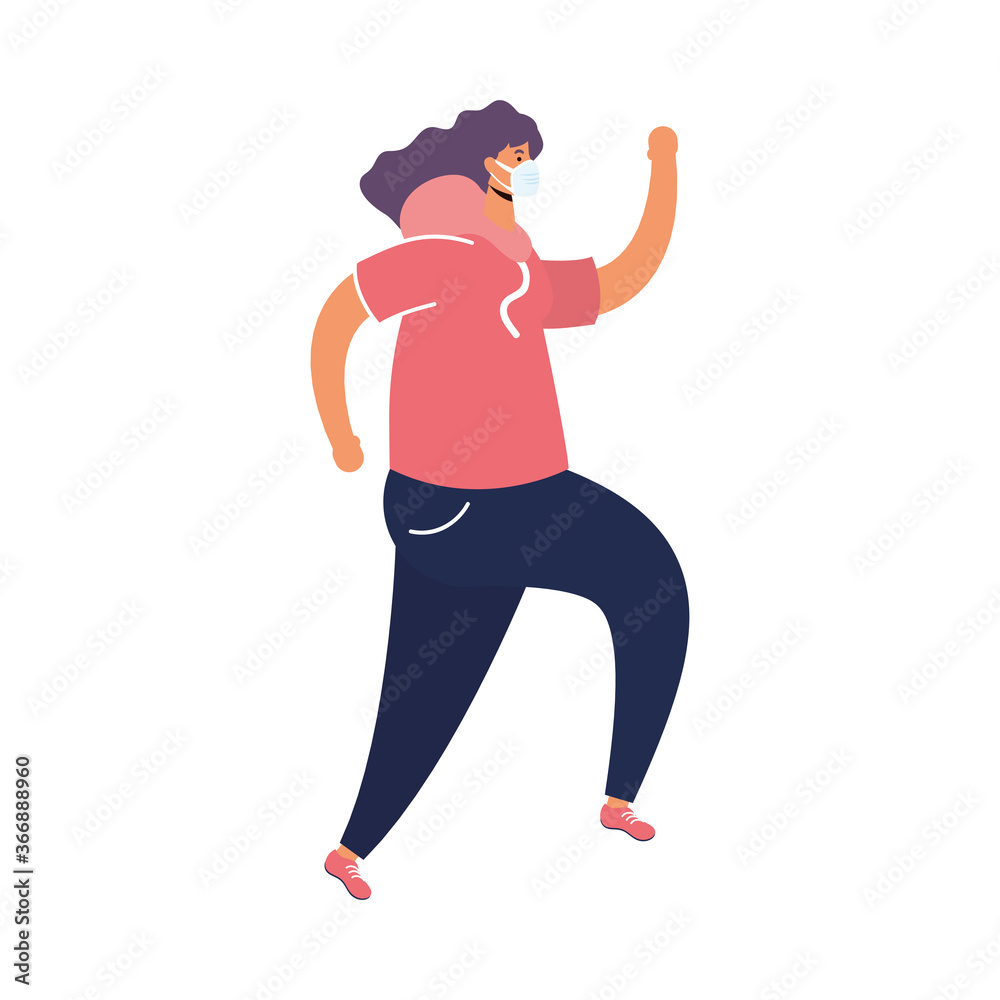 young woman wearing medical mask running avatar character
