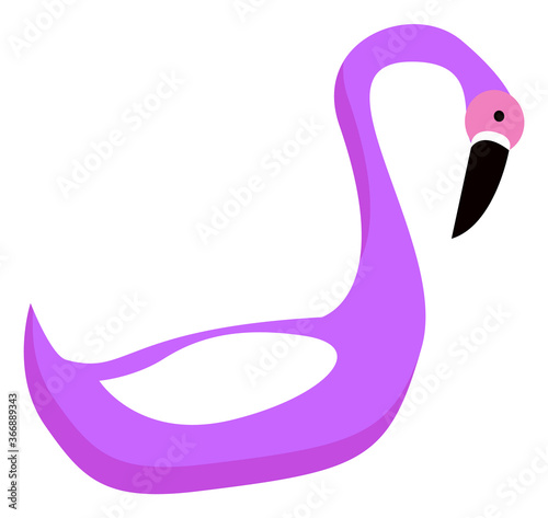 Exotic animal flamingo vector, isolated bird with purple feathers and big beak looking aside flat style. Decoration for party, inflatable balloon photozone, accessory of tropical fauna with plumage