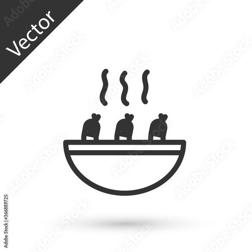 Grey line Soup with shrimps icon isolated on white background. Tom yum kung soup. Vector..