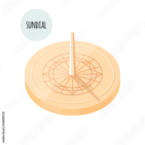 Image of a sundial. Flat design. Vector illustration. Isolated on white background.