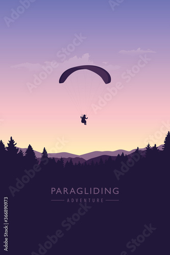 paragliding adventure on purple mountain background vector illustration EPS10