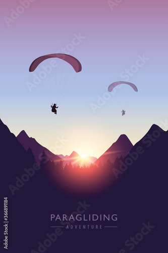 paragliding adventure mountain landscape at sunset vector illustration EPS10